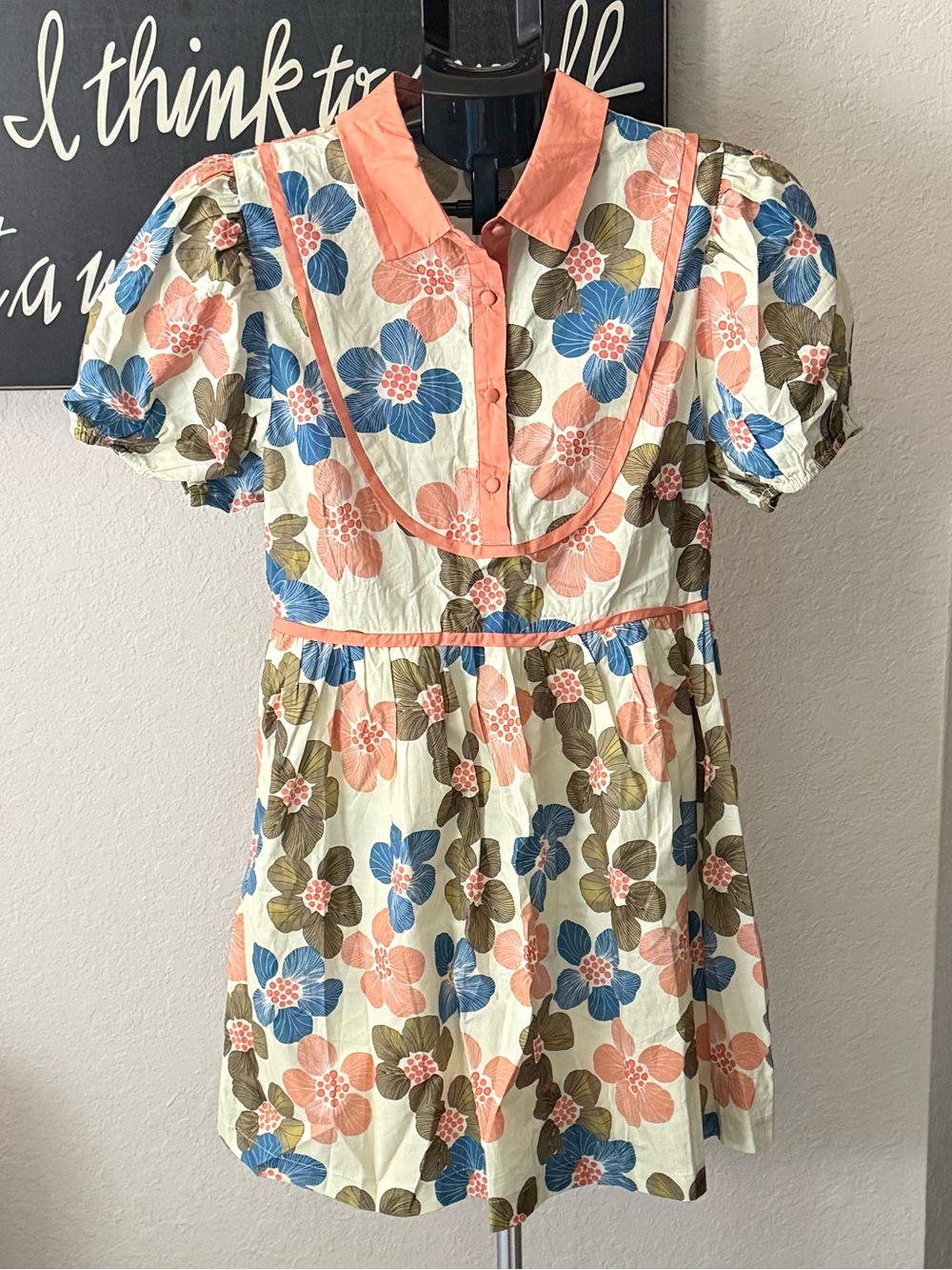 Umgee Floral Cotton Dress with Coral Trim